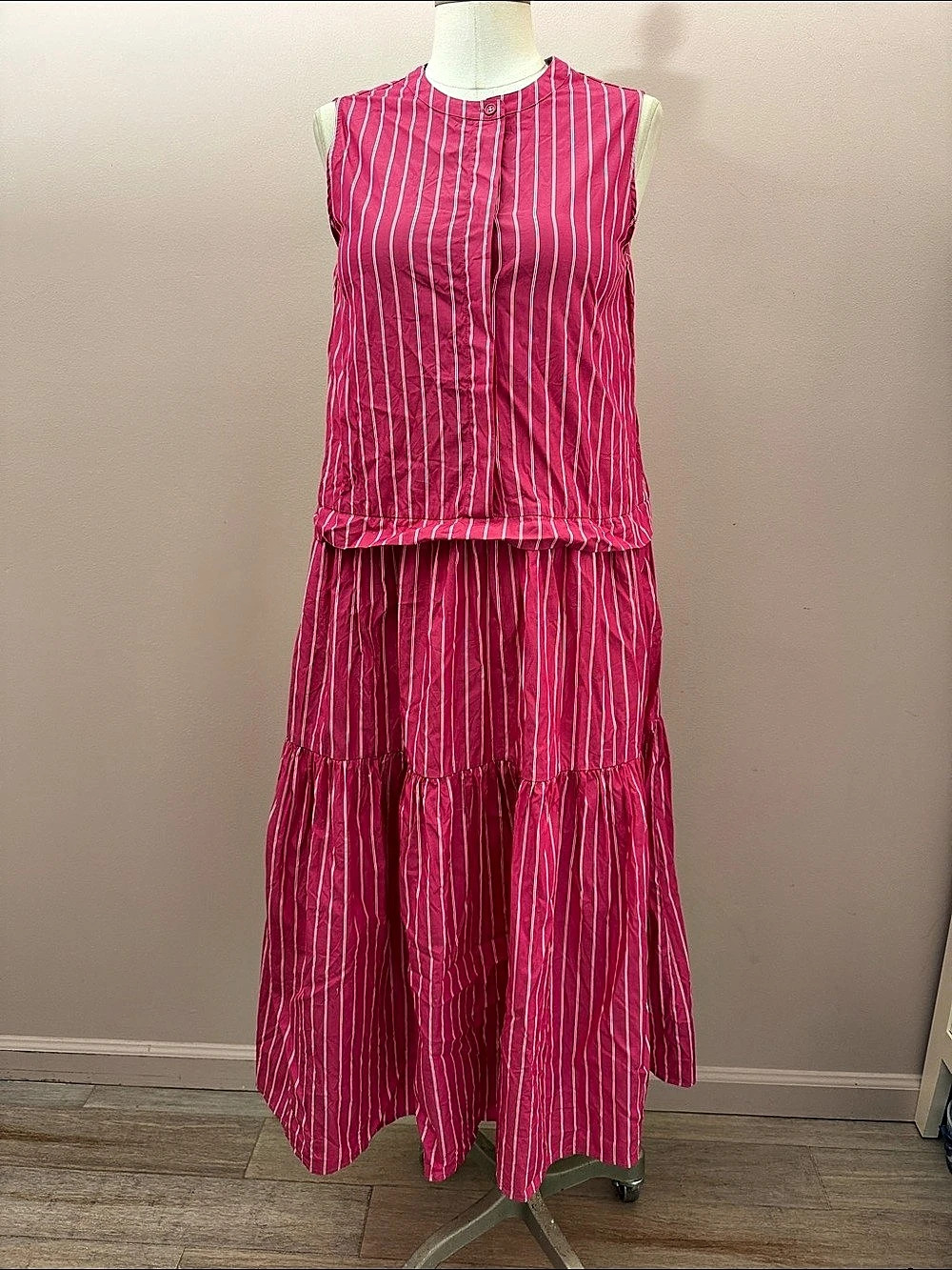 Max Mara Leisure Megaton Striped Sleeveless Maxi Dress in Pink & White